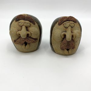 Vintage cat jarosz pottery funny face pottery 3D Salt Pepper Shakers 1984